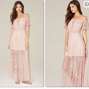 Vintage cottagecore Y2K ballet core Bebe size 0 dress maxi lace off shoulder